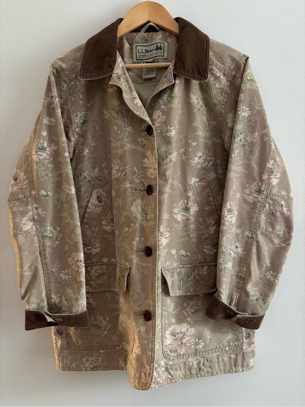 L.L. Bean Vintage Floral Barn Chore Jacket with Corduroy Collar
